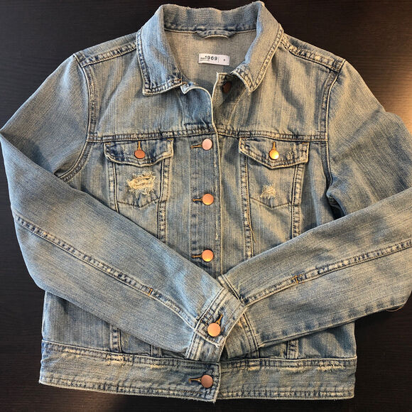 GAP Women's Small Denim Jacket Lily Flap Pocket Distressed Jean VTGNICSN 305753 - Picture 4 of 12